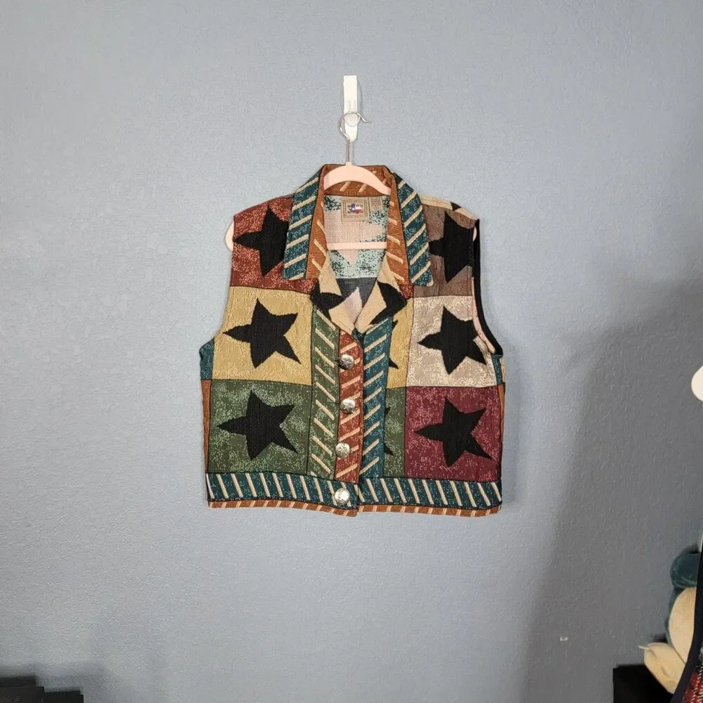 Vintage Don’t Mess With Texas  XL Tapestry Vest Western Star Patchwork Stars 90s